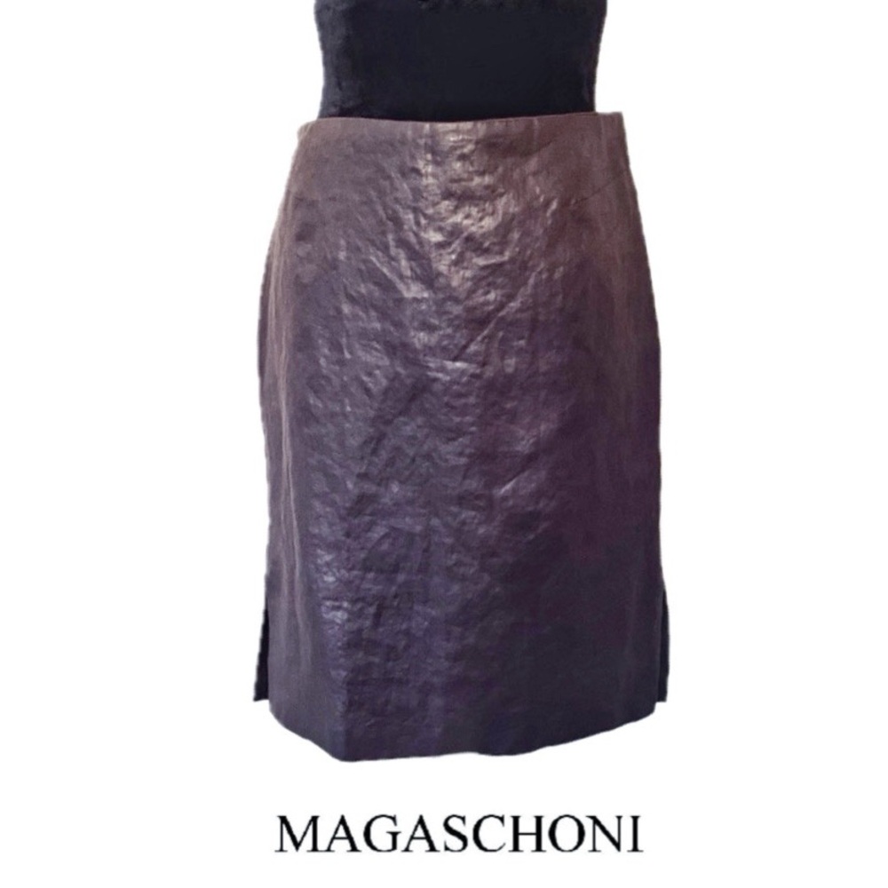 MAGASCHONI Collection Chocolate Brown Knee Length Linen Lined Skirt Size 4